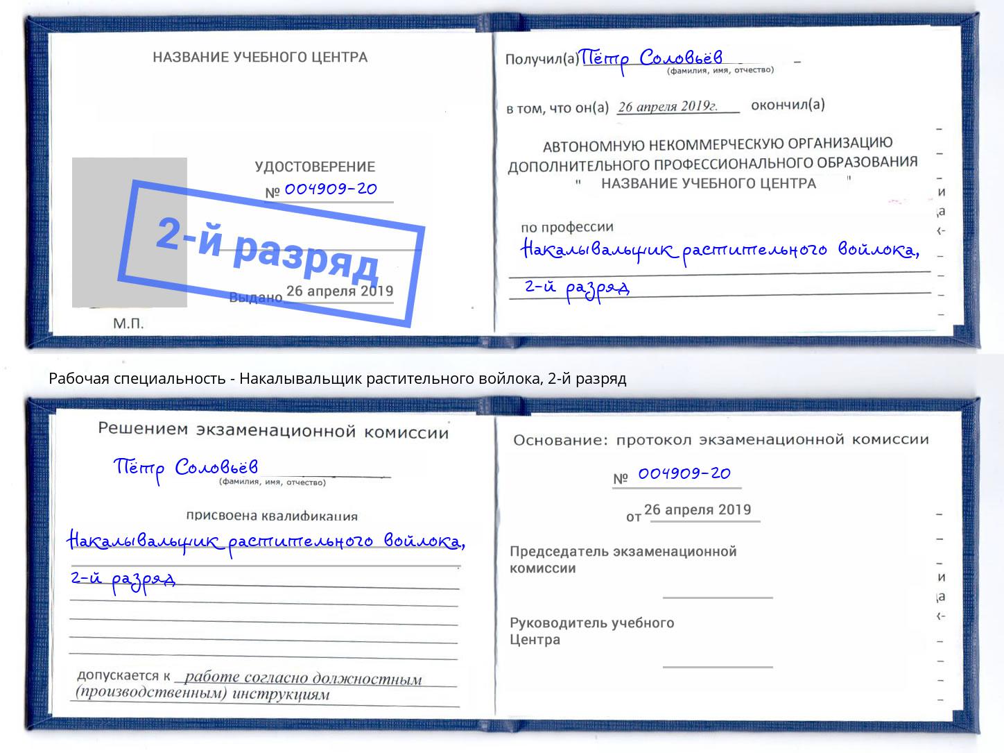 корочка 2-й разряд Накалывальщик растительного войлока Воркута