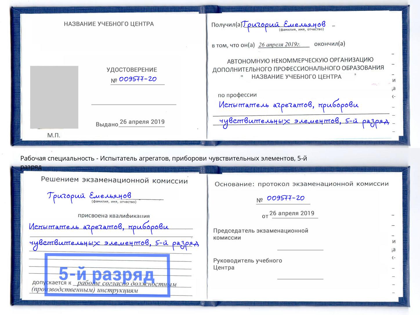 корочка 5-й разряд Испытатель агрегатов, приборови чувствительных элементов Воркута