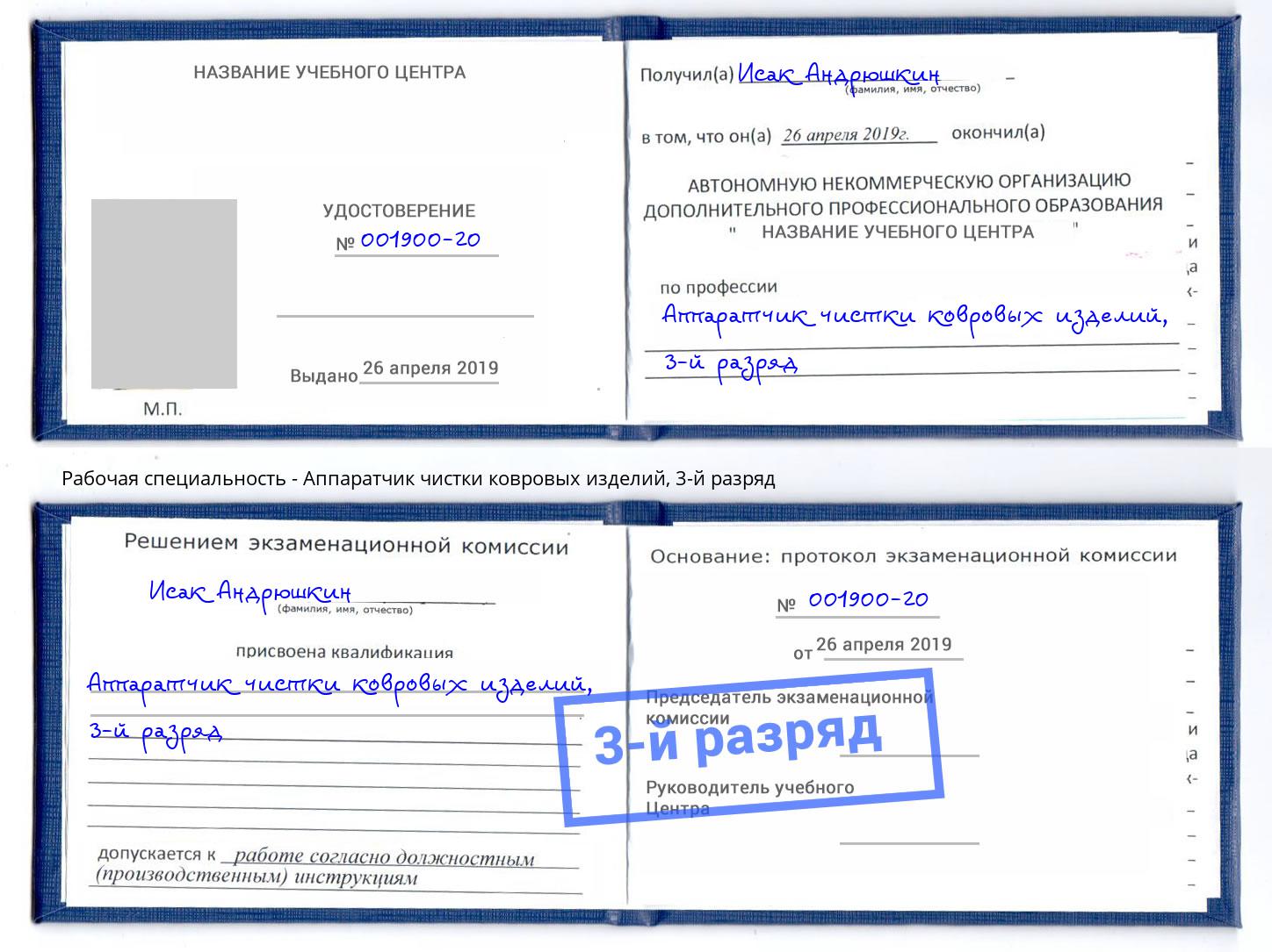 корочка 3-й разряд Аппаратчик чистки ковровых изделий Воркута