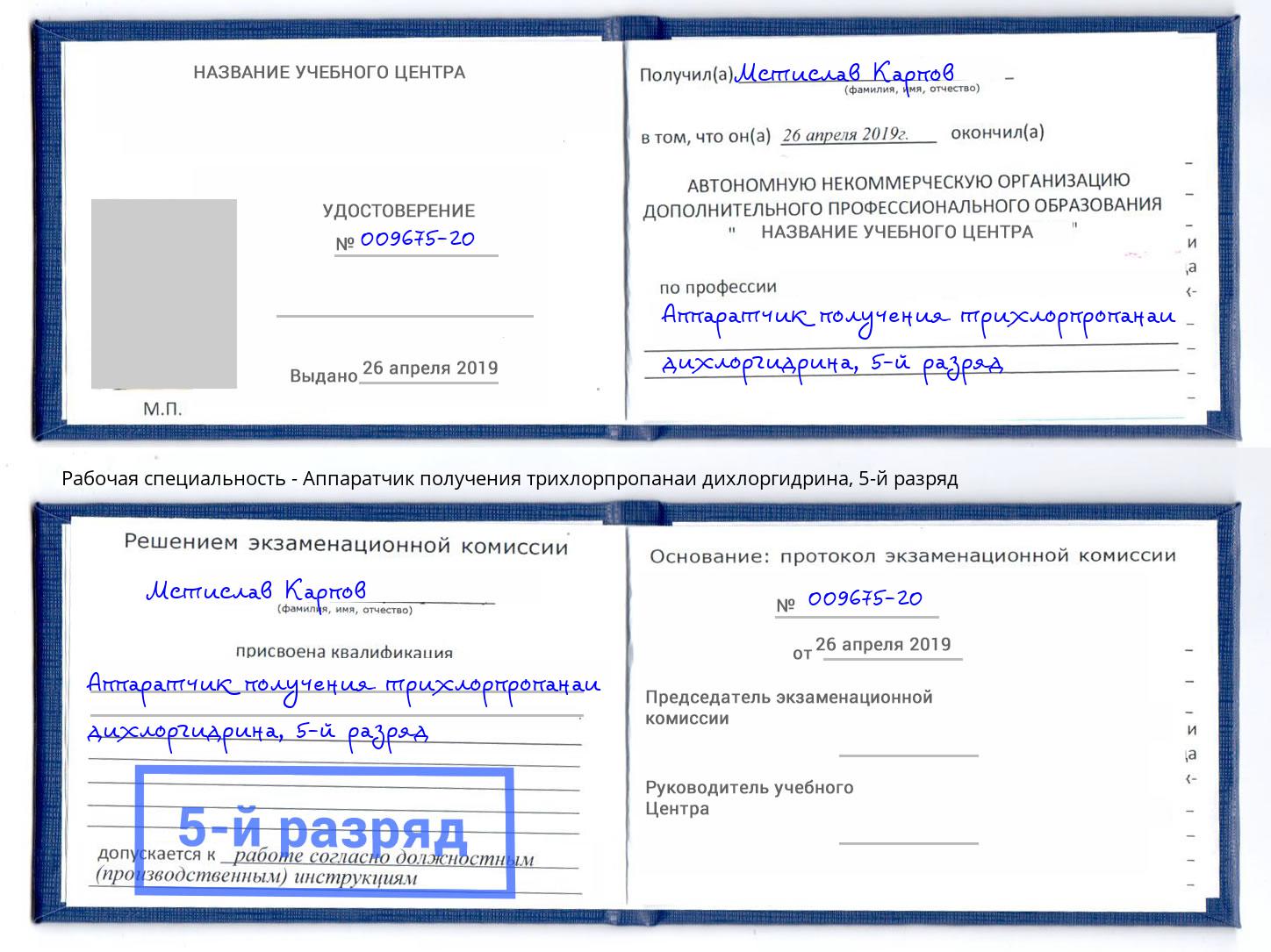 корочка 5-й разряд Аппаратчик получения трихлорпропанаи дихлоргидрина Воркута