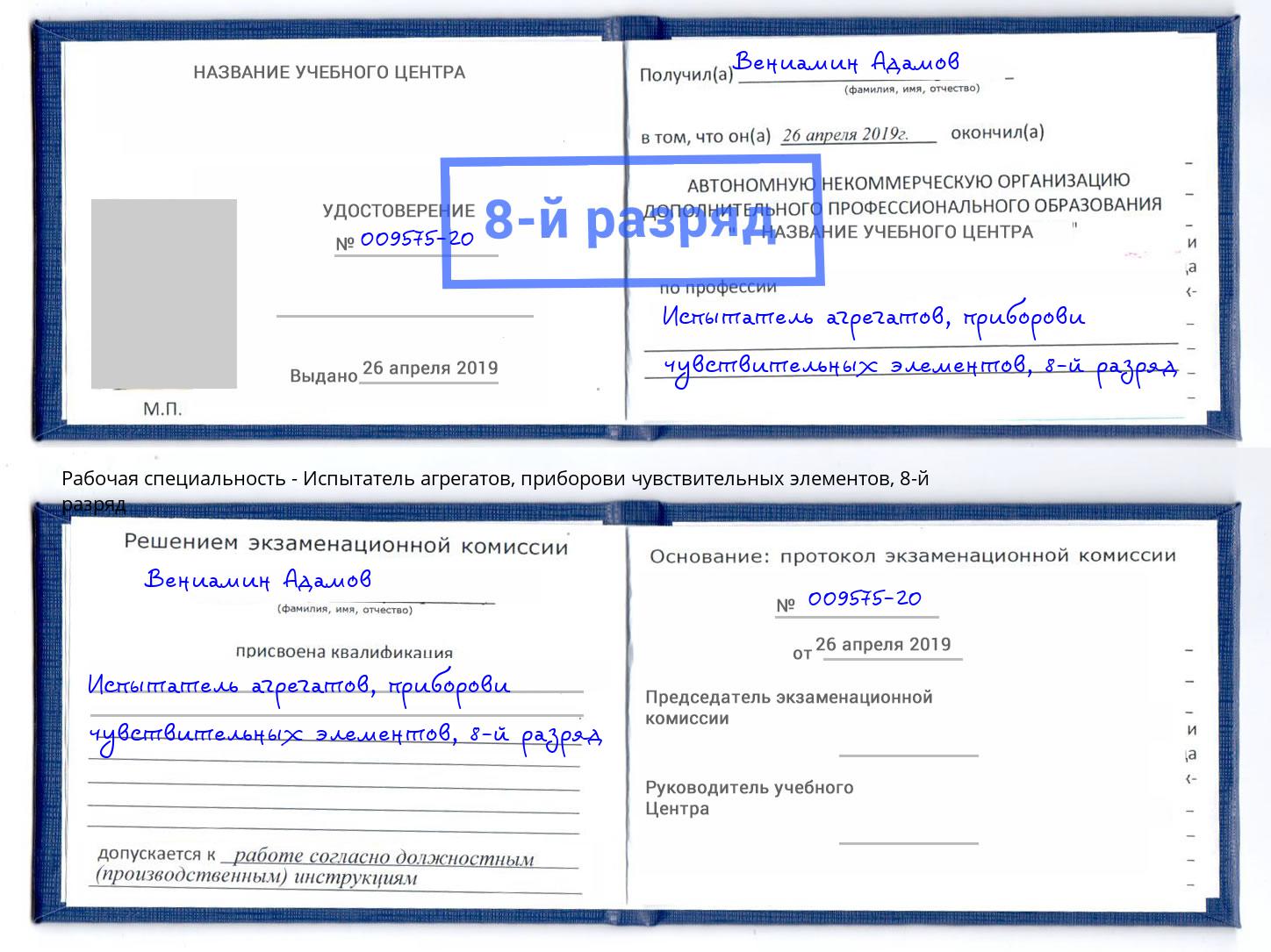 корочка 8-й разряд Испытатель агрегатов, приборови чувствительных элементов Воркута