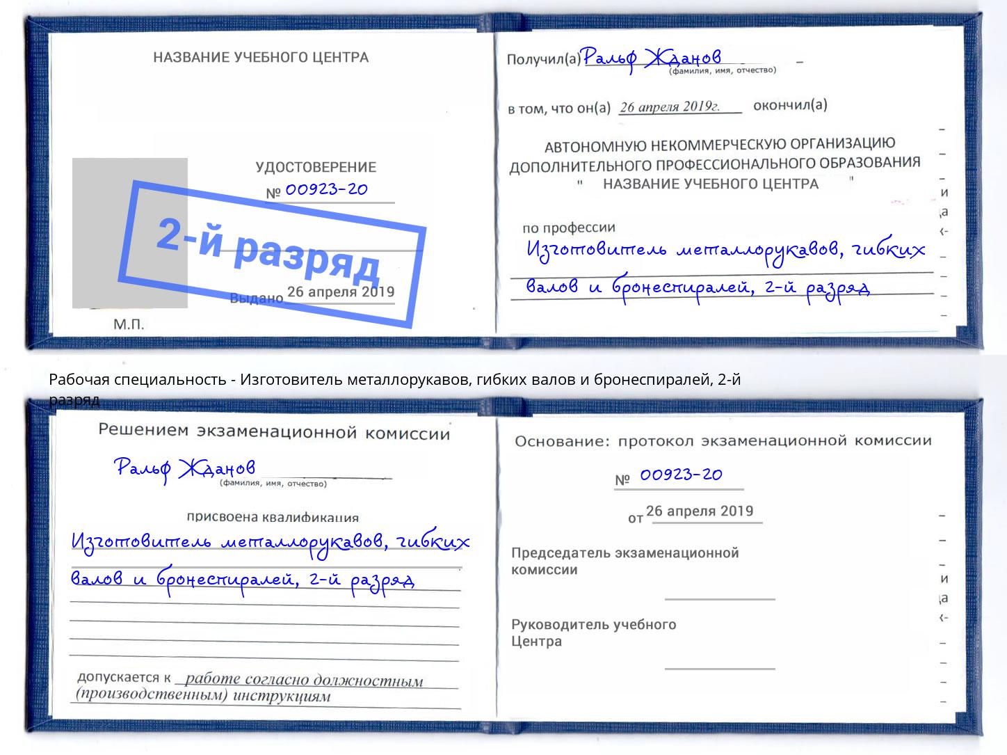 корочка 2-й разряд Изготовитель металлорукавов, гибких валов и бронеспиралей Воркута